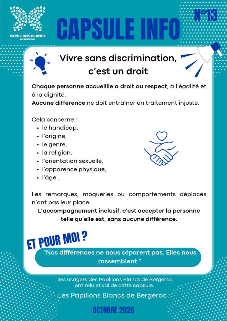 Affiche contre la discrimination.Aucune différence ne doit entrainer un traitement injuste.